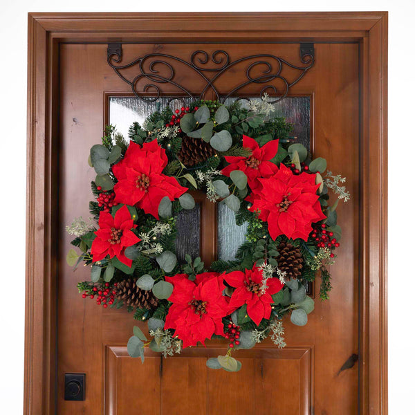 Christmas Poinsettia Lighted Christmas Wreath - 30"