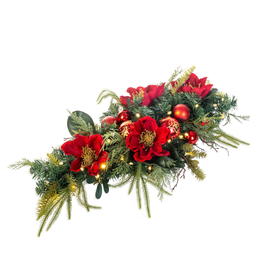 Golden Leaf Red Magnolia Table Top Centerpiece Swag | Village Lighting Company