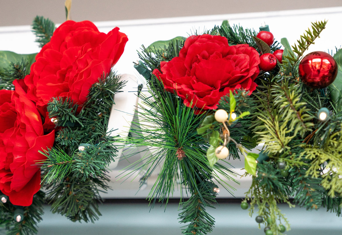 Red Peony & Berries Garland - 9'