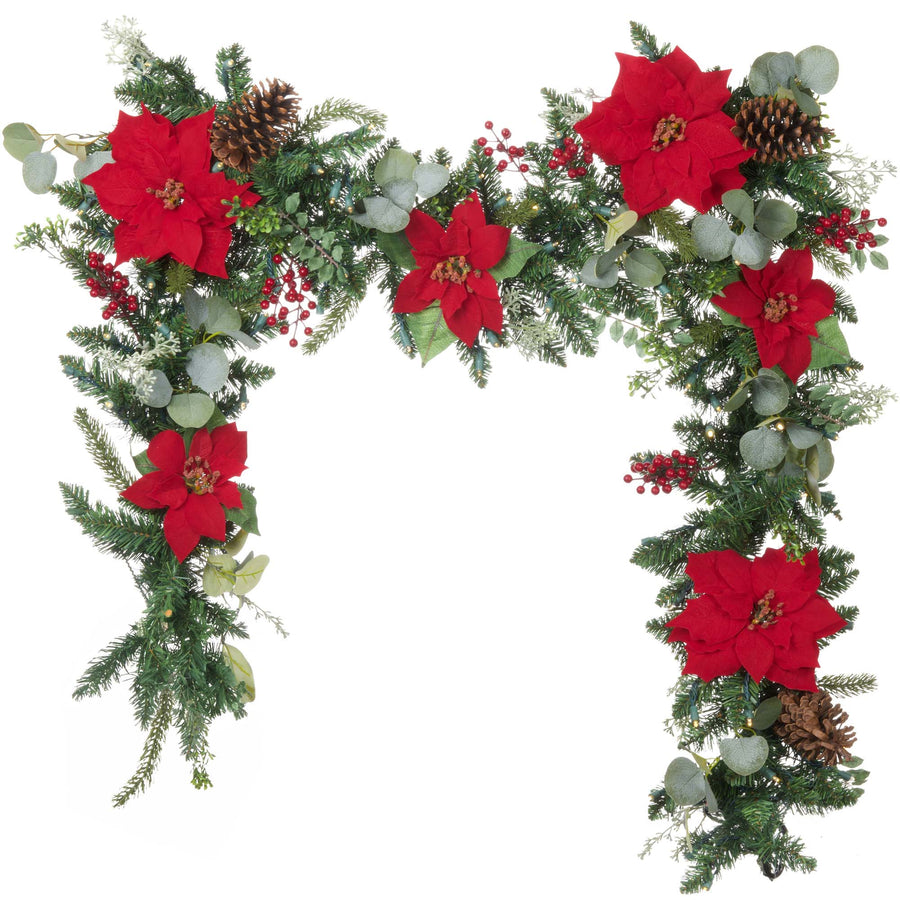 Christmas Poinsettia Christmas Garland - 9 ft. | Village Lighting Company