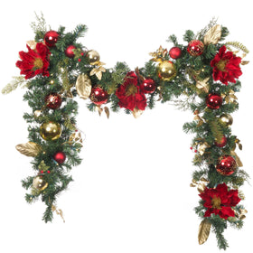 Golden Leaf Red Magnolia Christmas Garland - 9 ft. | Village Lighting Company