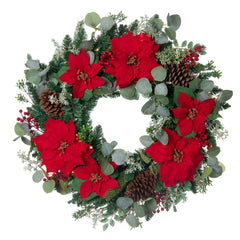 Christmas Poinsettia Lighted Christmas Wreath - 30"