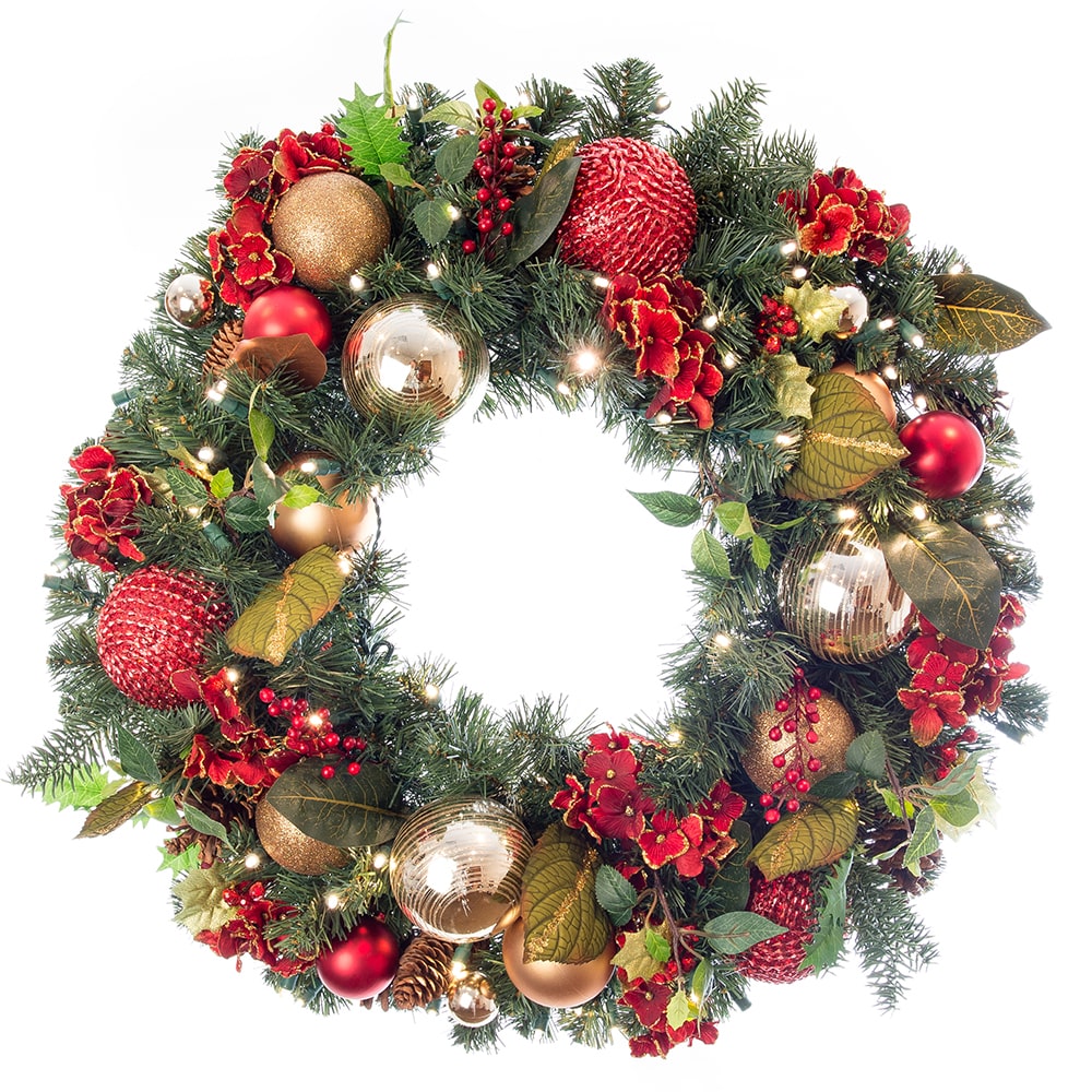 Scarlet Hydrangea Red And Gold Christmas Wreath | Christmas World