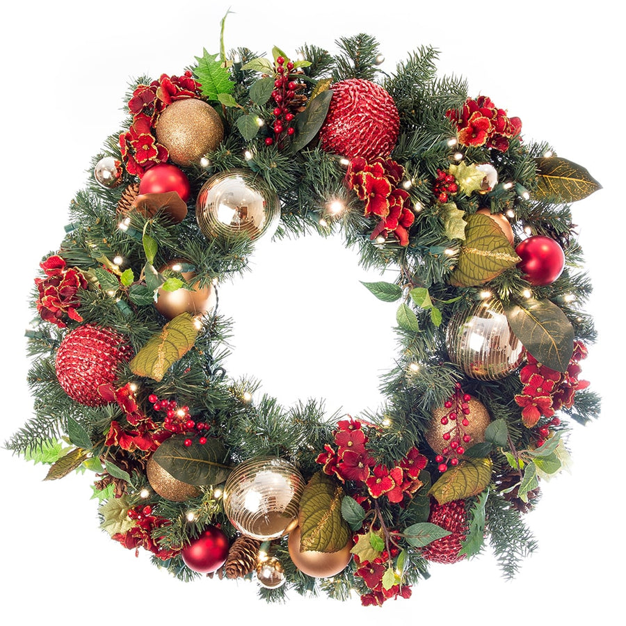 Scarlet Hydrangea Decorated Wreath - Village Lighting Company | Village Lighting Company