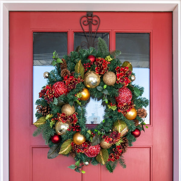 Scarlet Hydrangea Decorated Wreath - Village Lighting Company