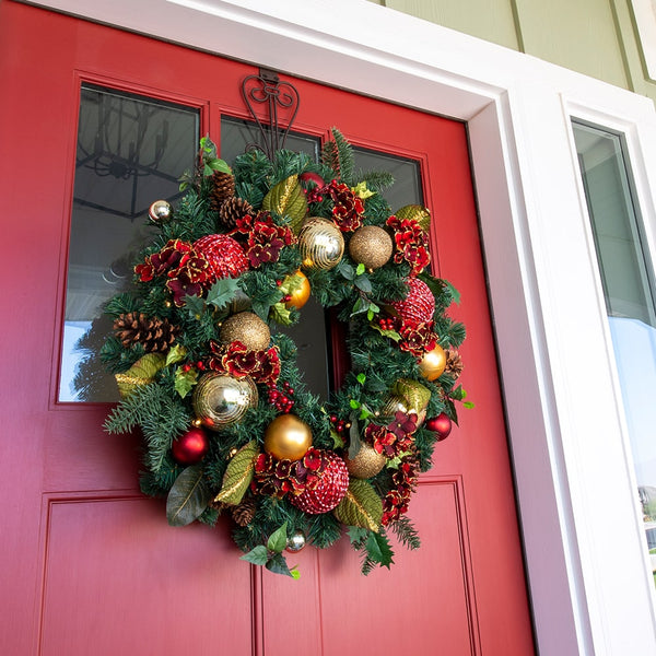 Scarlet Hydrangea Decorated Wreath - Village Lighting Company