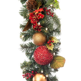 Scarlet Hydrangea Red And Gold Garland - 9ft. | Village Lighting Company