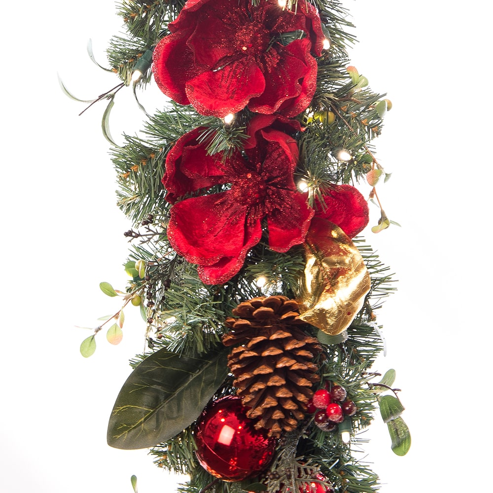 Red Magnolia Garland - 9ft. | Village Lighting Company