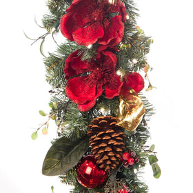 Red Magnolia Garland - 9ft. | Village Lighting Company