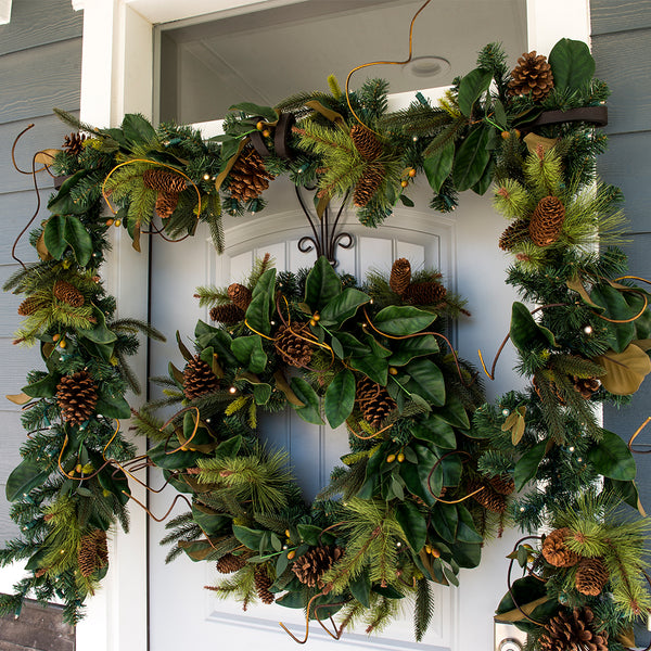 Magnolia Leaf Decorated Wreath - Village Lighting Company