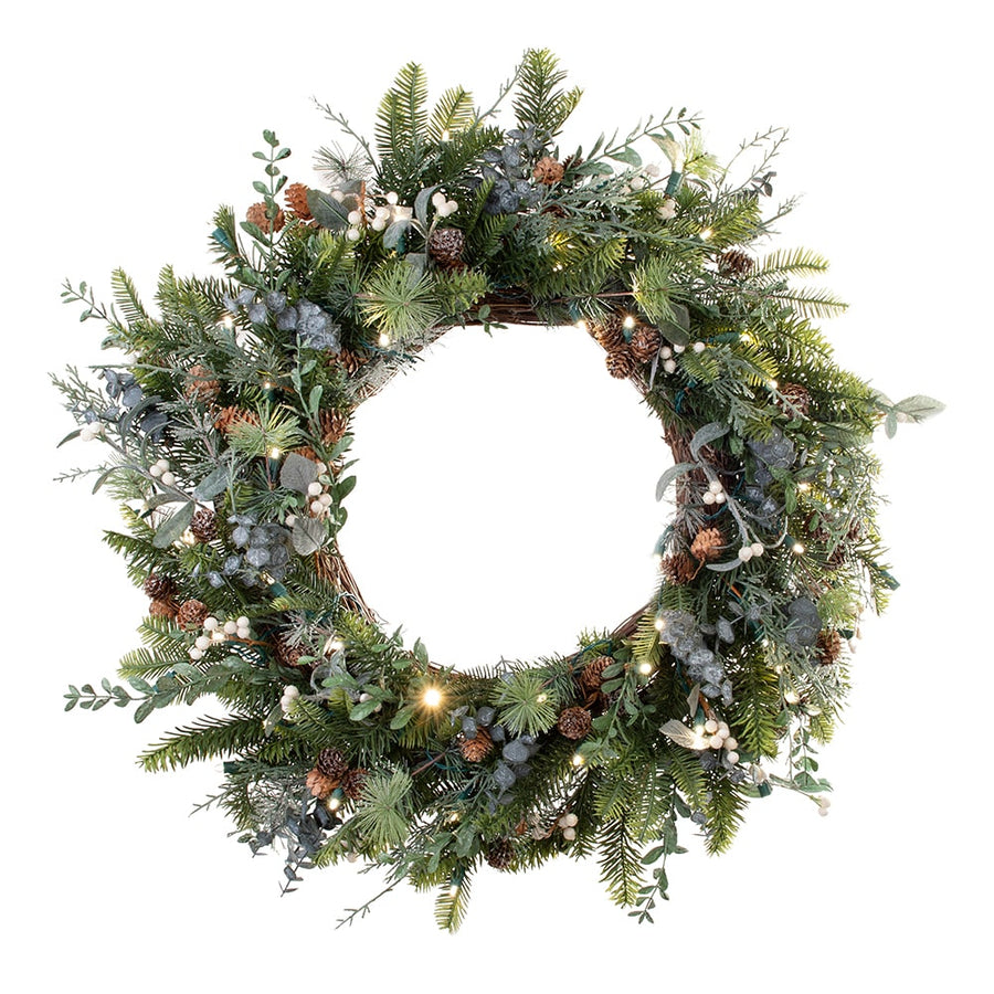 Rustic White Berry Decorated Wreath - Village Lighting Company | Village Lighting Company