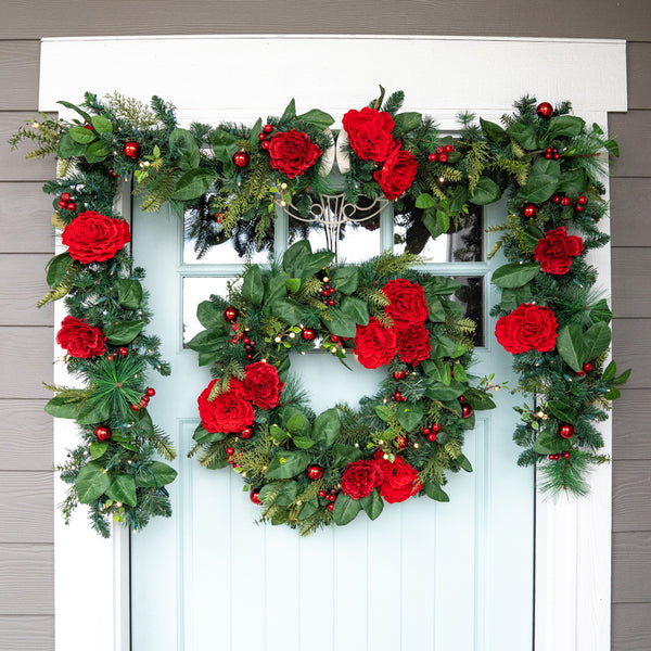 Red Peony & Berries Wreath - 30"