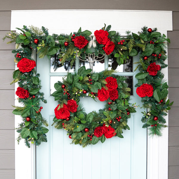 Red Peony & Berries Garland - 9'