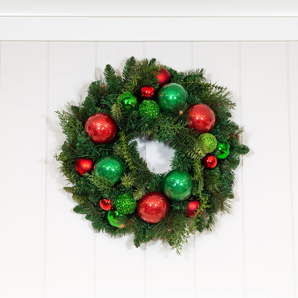 Christmas Cheer Red and Green Wreath - 24" (unlit)
