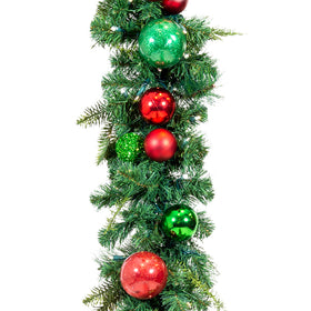 Christmas Cheer Red and Green Garland - 9' | Village Lighting Company