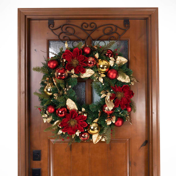 Golden Leaf Red Magnolia Lighted Christmas Wreath - 30